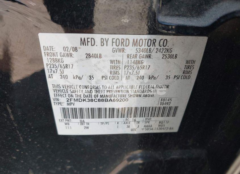 Photo 9 of 2008 Ford Edge SEL (VIN 2FMDK38C88BA69200)