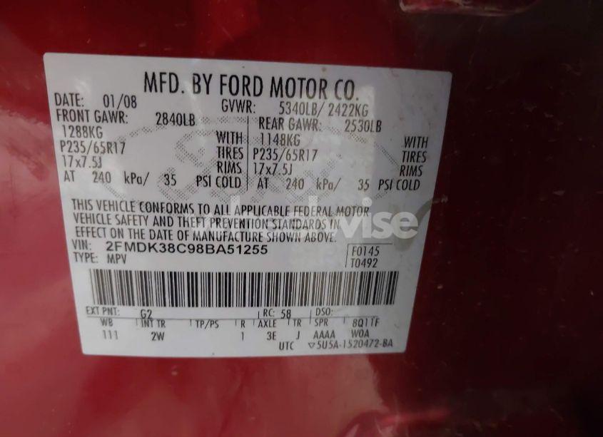 Photo 9 of 2008 Ford Edge SEL (VIN 2FMDK38C98BA51255)