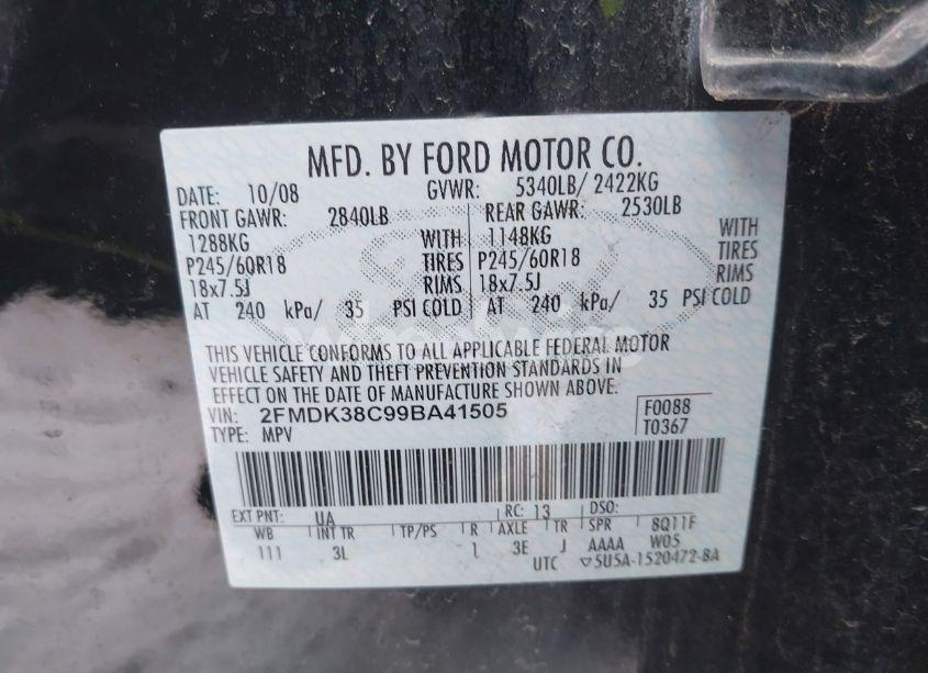 Photo 9 of 2009 Ford Edge SEL (VIN 2FMDK38C99BA41505)