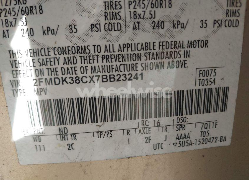 Photo 9 of 2007 Ford Edge SEL (VIN 2FMDK38CX7BB23241)