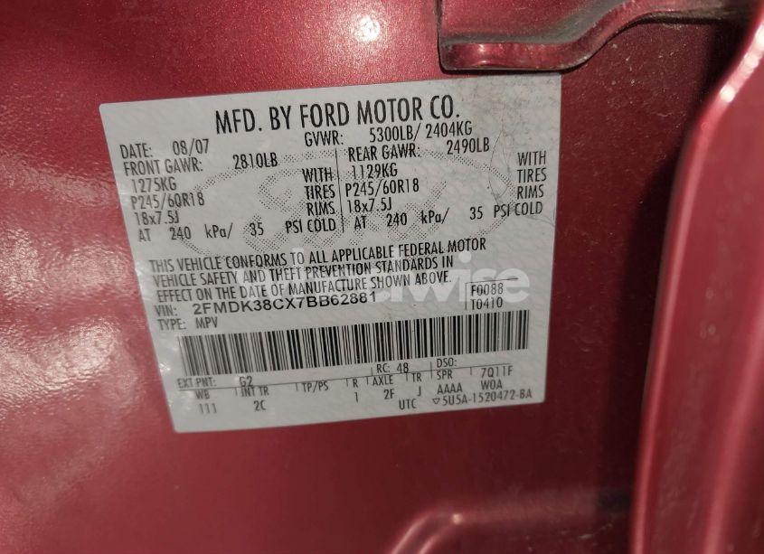 Photo 9 of 2007 Ford Edge SEL (VIN 2FMDK38CX7BB62881)