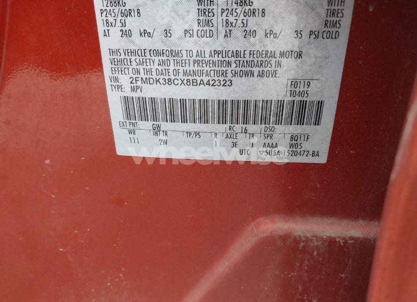 Photo 9 of 2008 Ford Edge SEL (VIN 2FMDK38CX8BA42323)