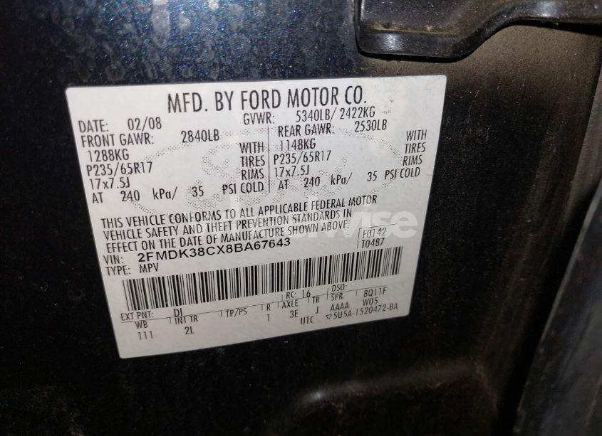 Photo 9 of 2008 Ford Edge SEL (VIN 2FMDK38CX8BA67643)