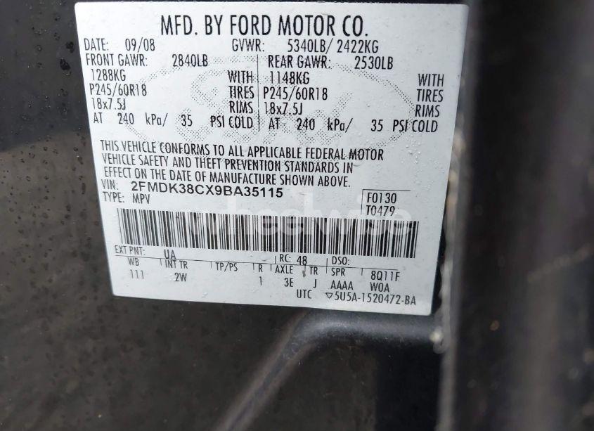 Photo 9 of 2009 Ford Edge SEL (VIN 2FMDK38CX9BA35115)