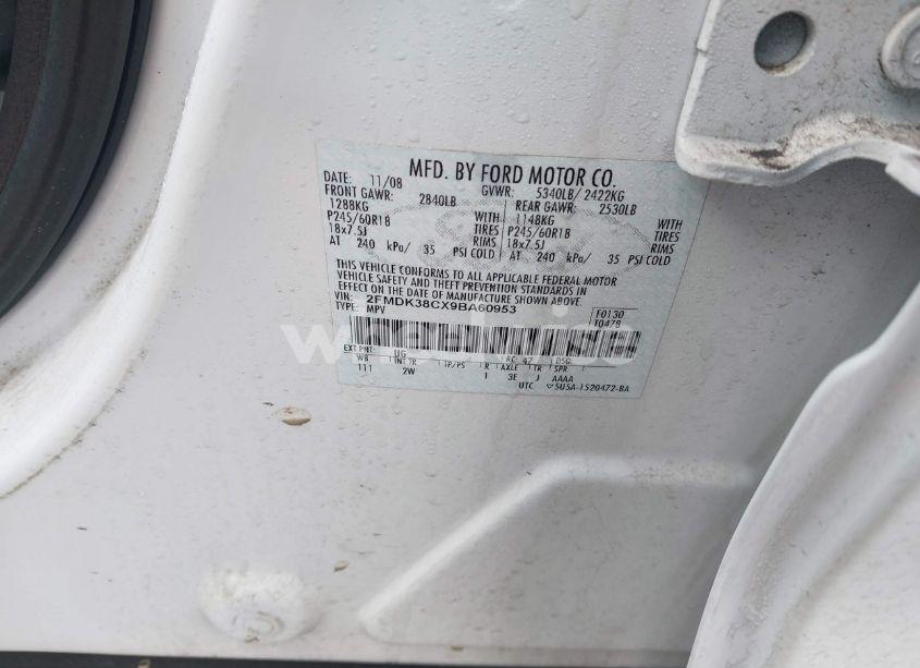 Photo 9 of 2009 Ford Edge SEL (VIN 2FMDK38CX9BA60953)