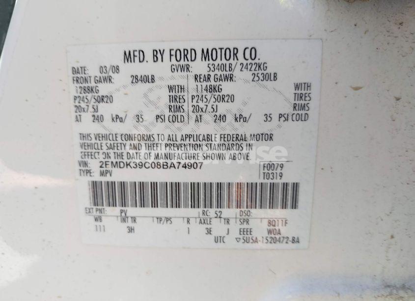 Photo 9 of 2008 Ford Edge LIMITED (VIN 2FMDK39C08BA74907)