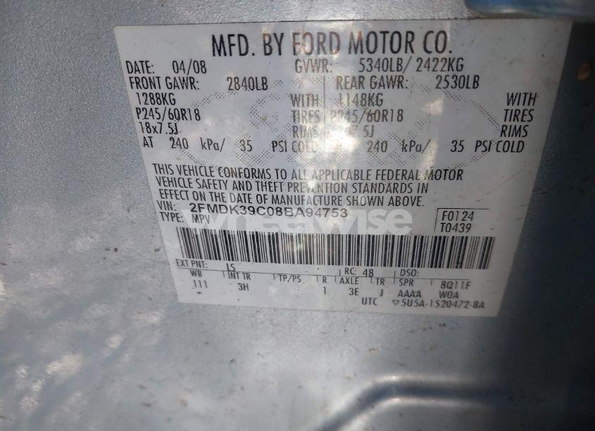 Photo 9 of 2008 Ford Edge LIMITED (VIN 2FMDK39C08BA94753)