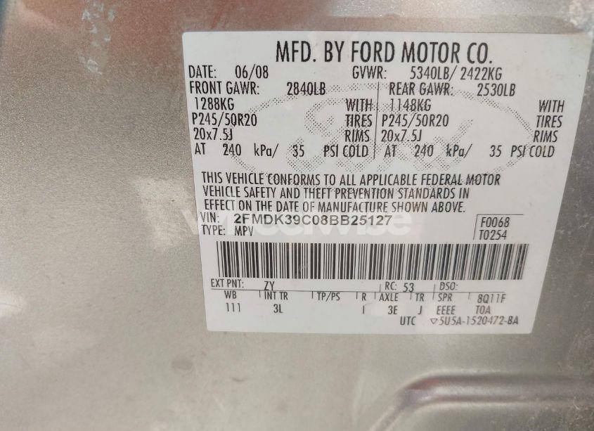 Photo 9 of 2008 Ford Edge LIMITED (VIN 2FMDK39C08BB25127)