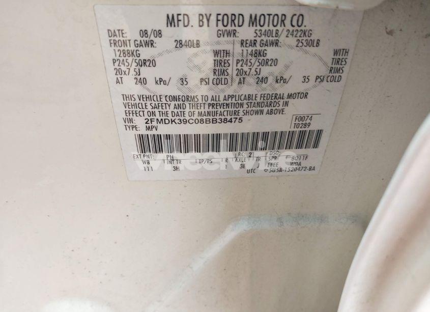 Photo 9 of 2008 Ford Edge LIMITED (VIN 2FMDK39C08BB38475)