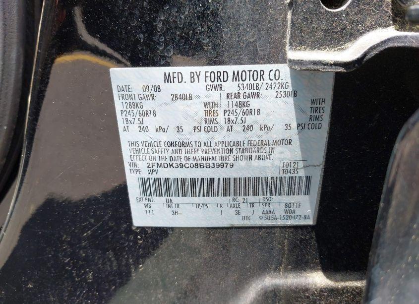 Photo 9 of 2008 Ford Edge LIMITED (VIN 2FMDK39C08BB39979)