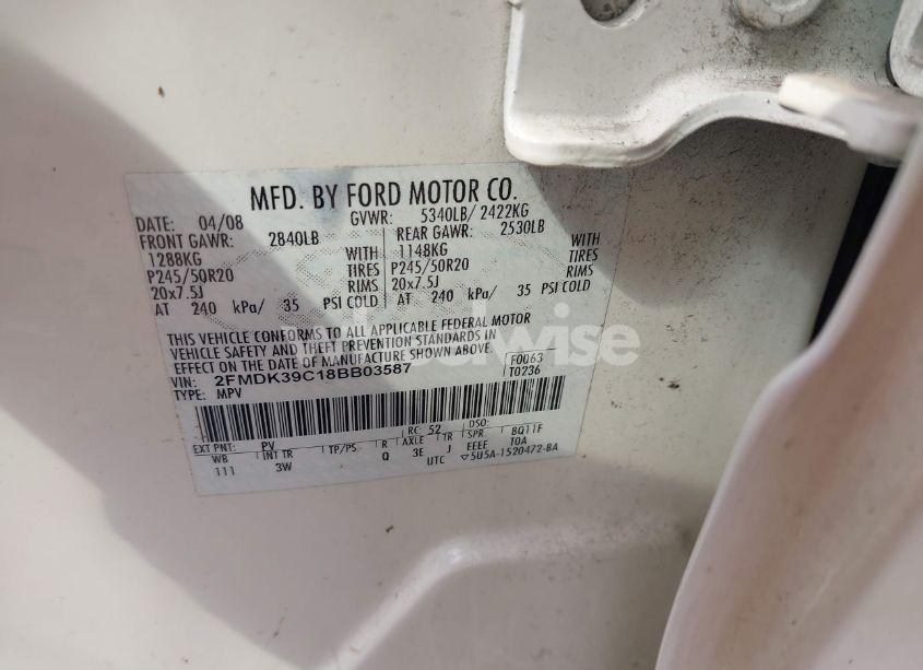 Photo 9 of 2008 Ford Edge LIMITED (VIN 2FMDK39C18BB03587)