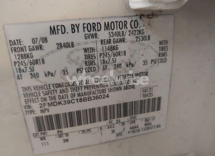 Photo 9 of 2008 Ford Edge LIMITED (VIN 2FMDK39C18BB36024)