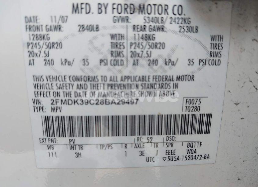 Photo 9 of 2008 Ford Edge LIMITED (VIN 2FMDK39C28BA29497)