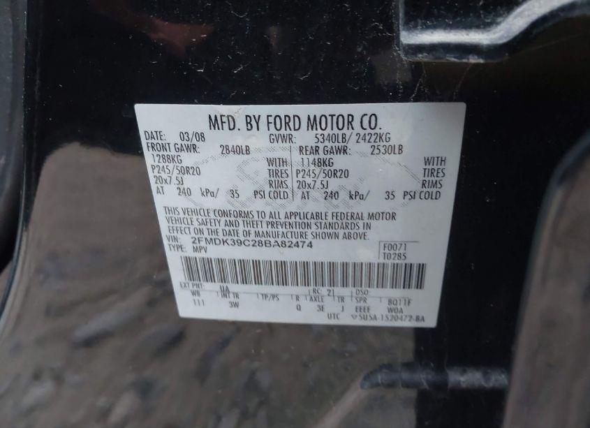 Photo 9 of 2008 Ford Edge LIMITED (VIN 2FMDK39C28BA82474)