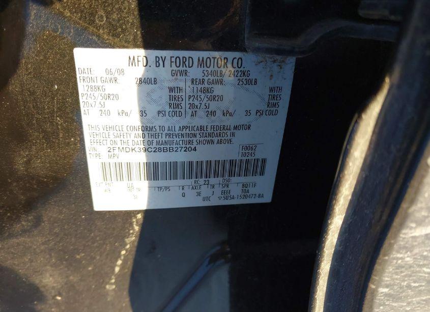 Photo 9 of 2008 Ford Edge LIMITED (VIN 2FMDK39C28BB27204)