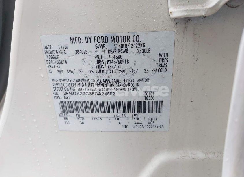 Photo 9 of 2008 Ford Edge LIMITED (VIN 2FMDK39C38BA24602)