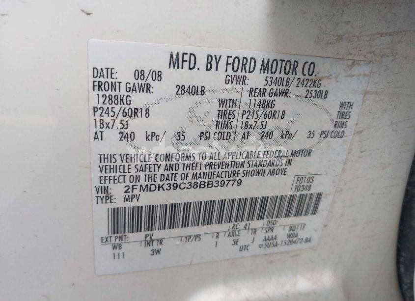 Photo 9 of 2008 Ford Edge LIMITED (VIN 2FMDK39C38BB39779)