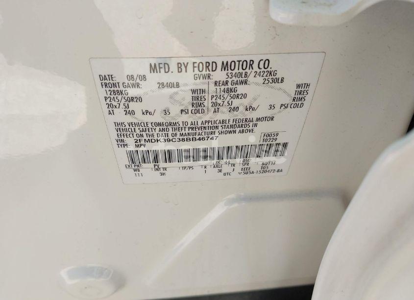 Photo 9 of 2008 Ford Edge LIMITED (VIN 2FMDK39C38BB46747)