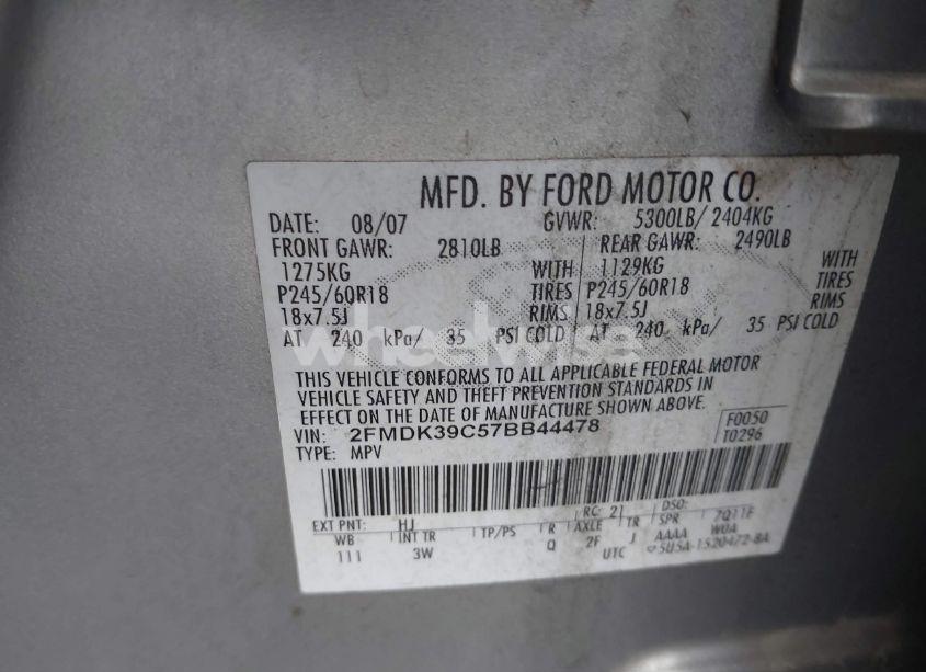 Photo 9 of 2007 Ford Edge SEL PLUS (VIN 2FMDK39C57BB44478)