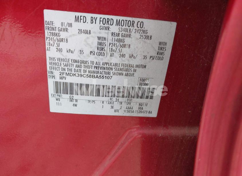 Photo 9 of 2008 Ford Edge LIMITED (VIN 2FMDK39C58BA55107)