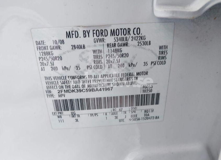 Photo 9 of 2009 Ford Edge LIMITED (VIN 2FMDK39C59BA41967)