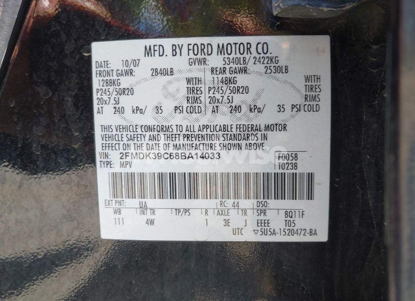 Photo 9 of 2008 Ford Edge LIMITED (VIN 2FMDK39C68BA14033)