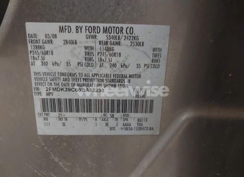 Photo 9 of 2008 Ford Edge LIMITED (VIN 2FMDK39C68BA83238)