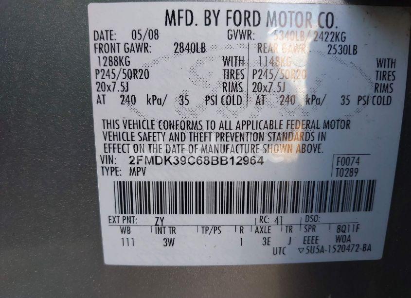 Photo 9 of 2008 Ford Edge LIMITED (VIN 2FMDK39C68BB12964)