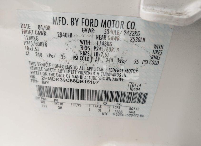 Photo 9 of 2008 Ford Edge LIMITED (VIN 2FMDK39C68BB15167)