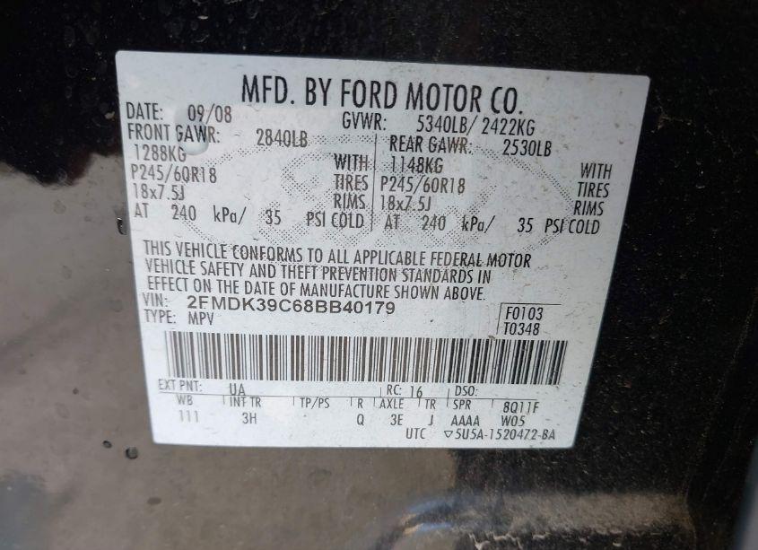 Photo 9 of 2008 Ford Edge LIMITED (VIN 2FMDK39C68BB40179)