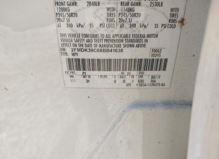 Photo 9 of 2008 Ford Edge LIMITED (VIN 2FMDK39C68BB41638)