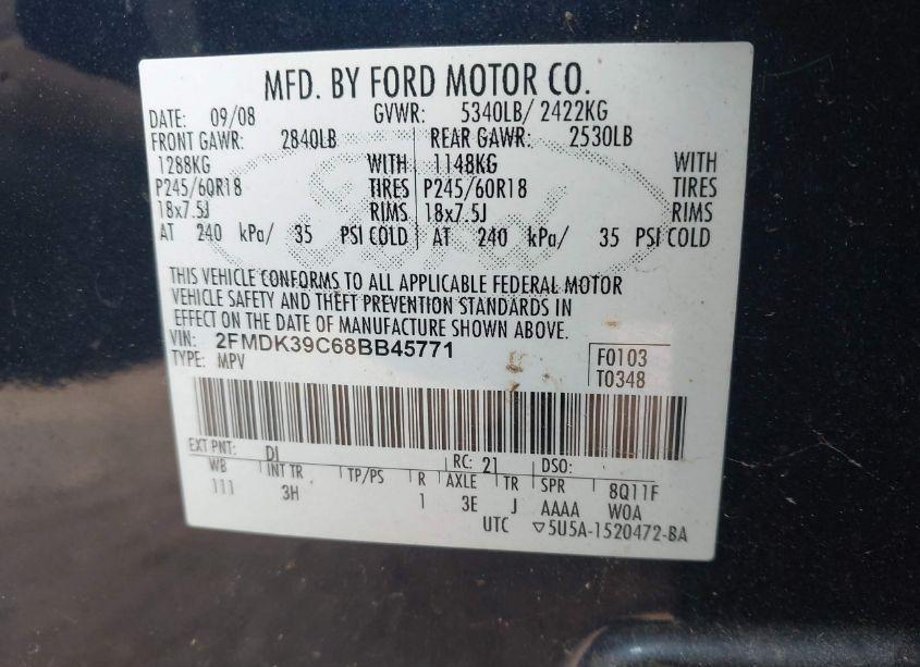 Photo 9 of 2008 Ford Edge LIMITED (VIN 2FMDK39C68BB45771)