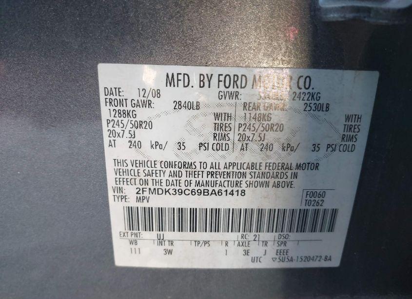 Photo 9 of 2009 Ford Edge LIMITED (VIN 2FMDK39C69BA61418)