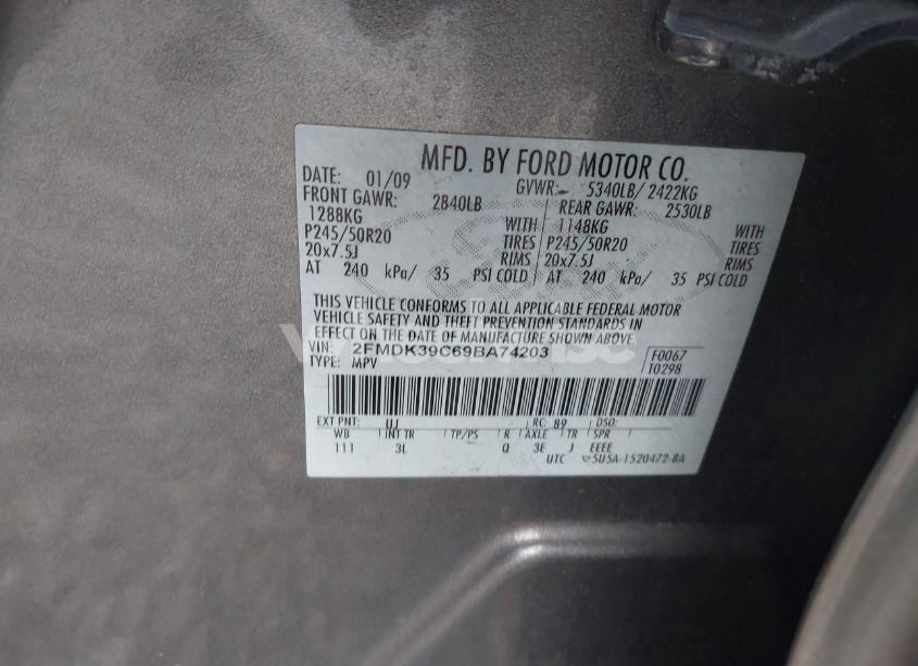Photo 9 of 2009 Ford Edge LIMITED (VIN 2FMDK39C69BA74203)
