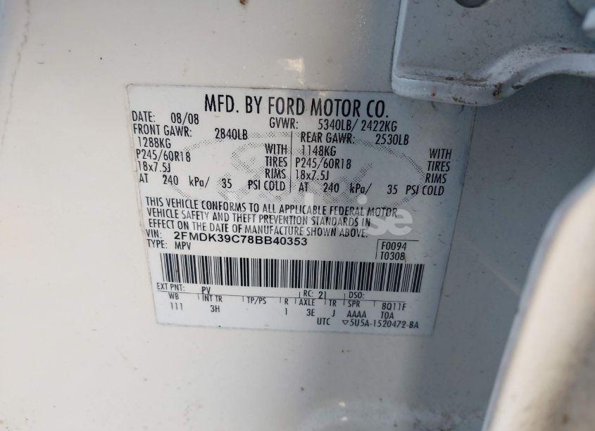 Photo 9 of 2008 Ford Edge LIMITED (VIN 2FMDK39C78BB40353)