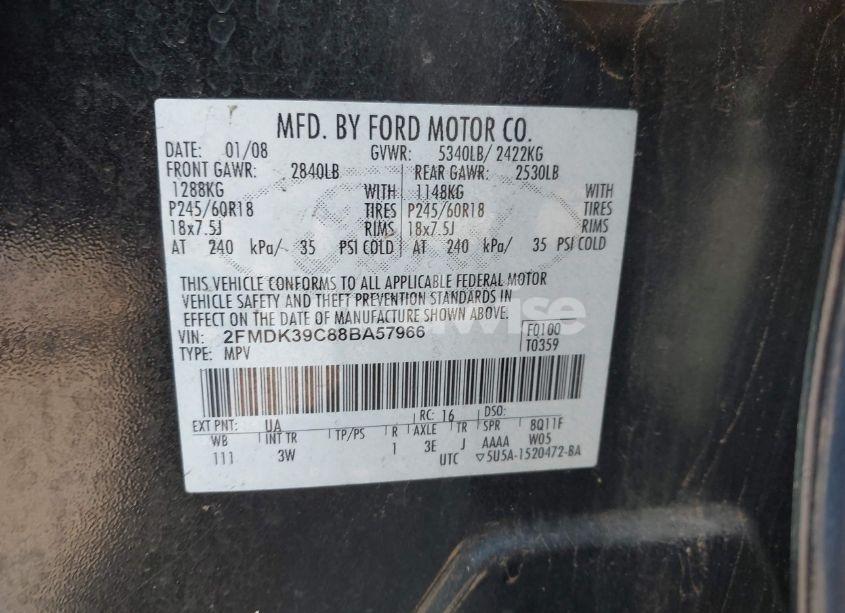 Photo 9 of 2008 Ford Edge LIMITED (VIN 2FMDK39C88BA57966)