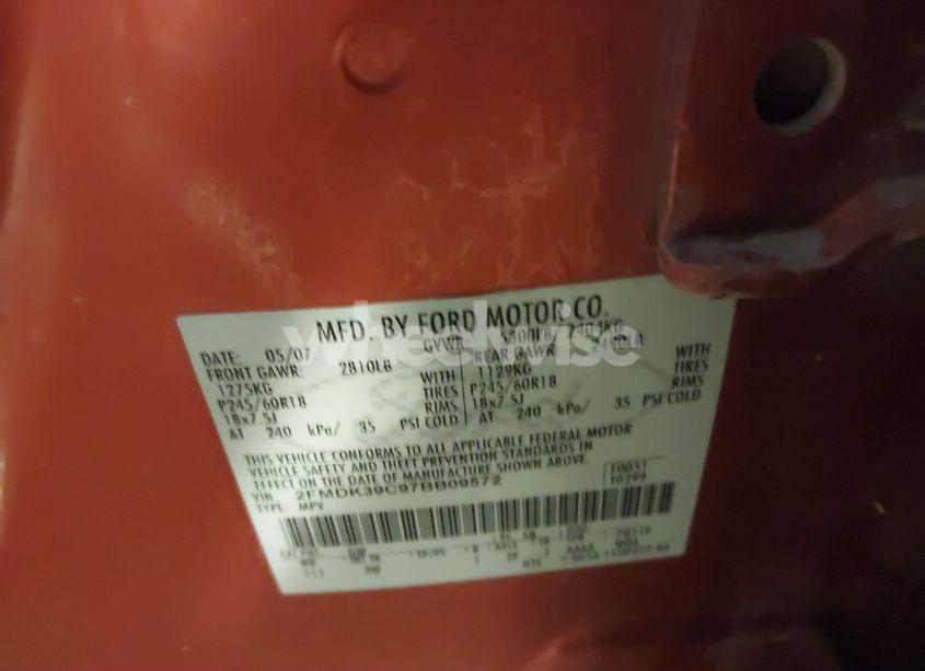 Photo 9 of 2007 Ford Edge SEL PLUS (VIN 2FMDK39C97BB09572)