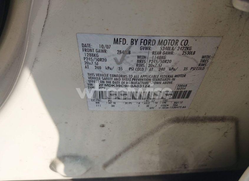 Photo 9 of 2008 Ford Edge LIMITED (VIN 2FMDK39C98BA03124)