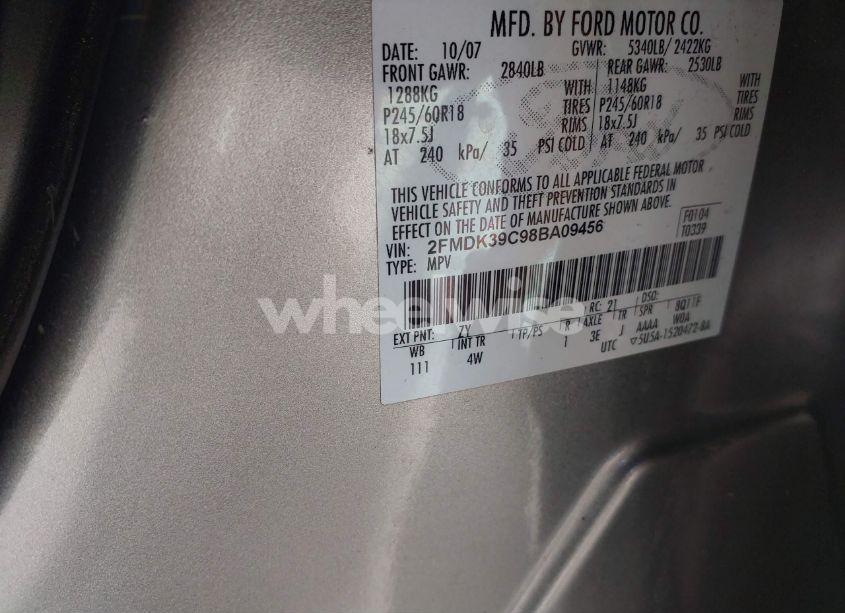 Photo 9 of 2008 Ford Edge LIMITED (VIN 2FMDK39C98BA09456)