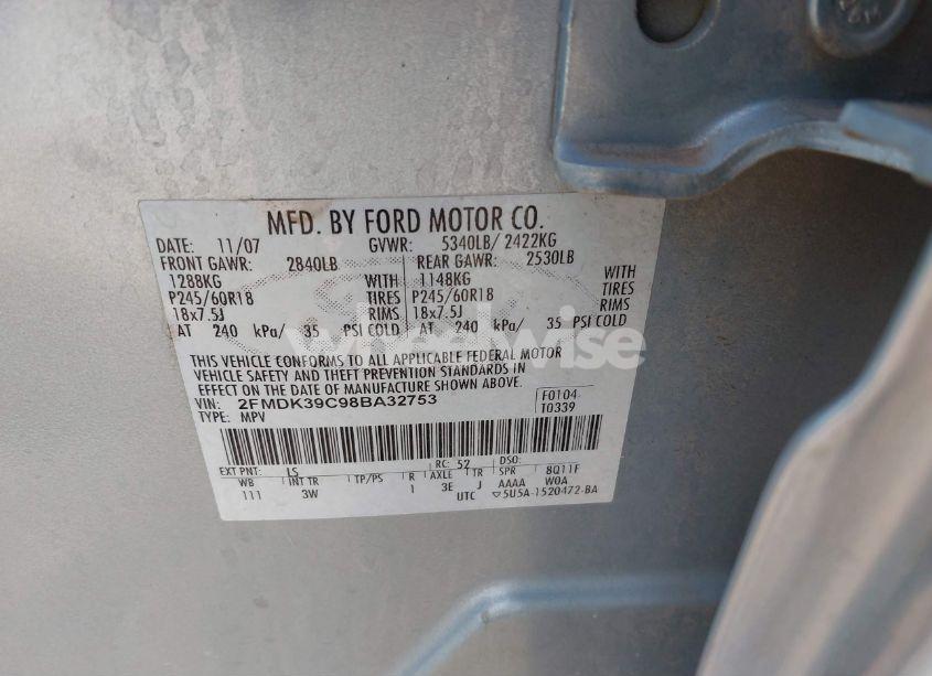 Photo 9 of 2008 Ford Edge LIMITED (VIN 2FMDK39C98BA32753)