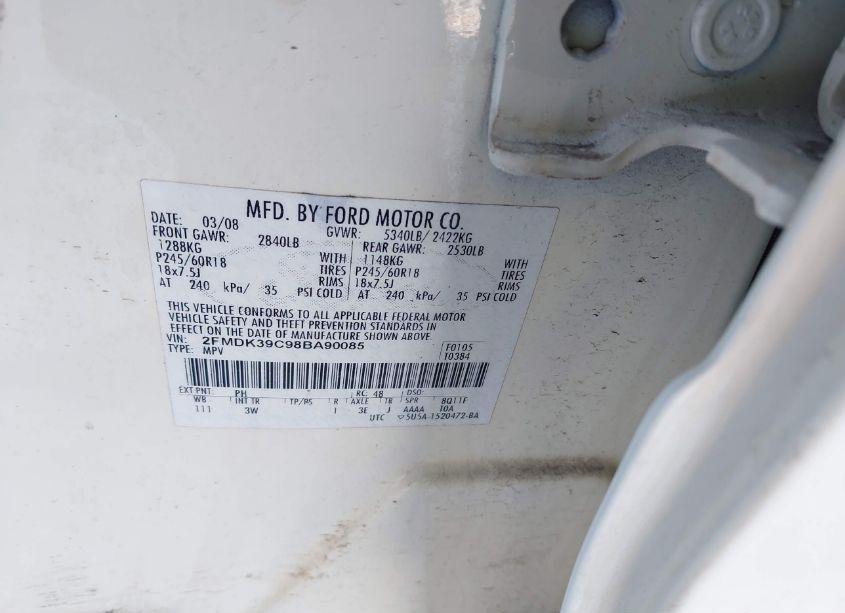 Photo 9 of 2008 Ford Edge LIMITED (VIN 2FMDK39C98BA90085)