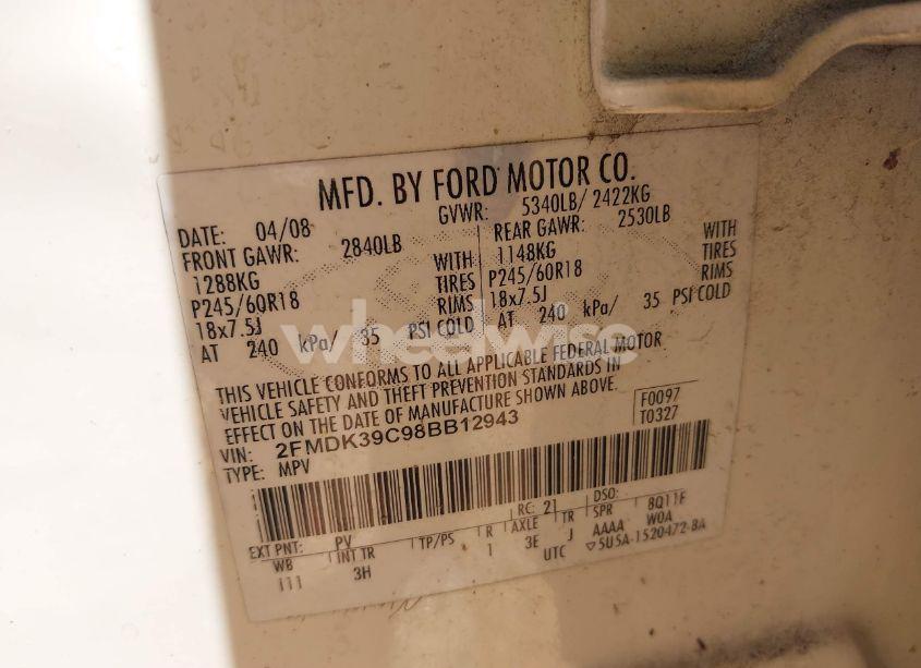 Photo 9 of 2008 Ford Edge LIMITED (VIN 2FMDK39C98BB12943)