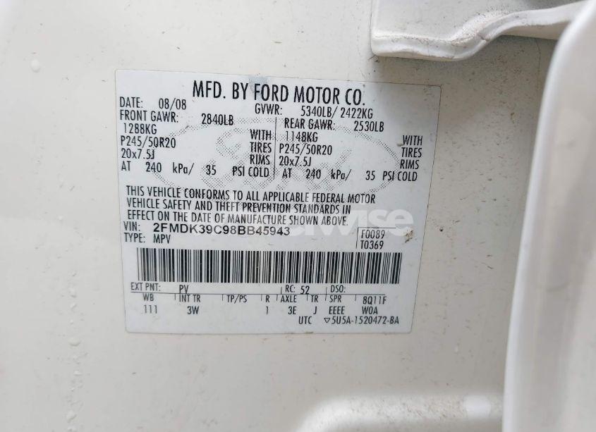 Photo 9 of 2008 Ford Edge LIMITED (VIN 2FMDK39C98BB45943)