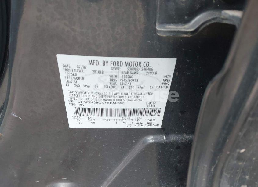 Photo 9 of 2007 Ford Edge SEL PLUS (VIN 2FMDK39CX7BB50695)