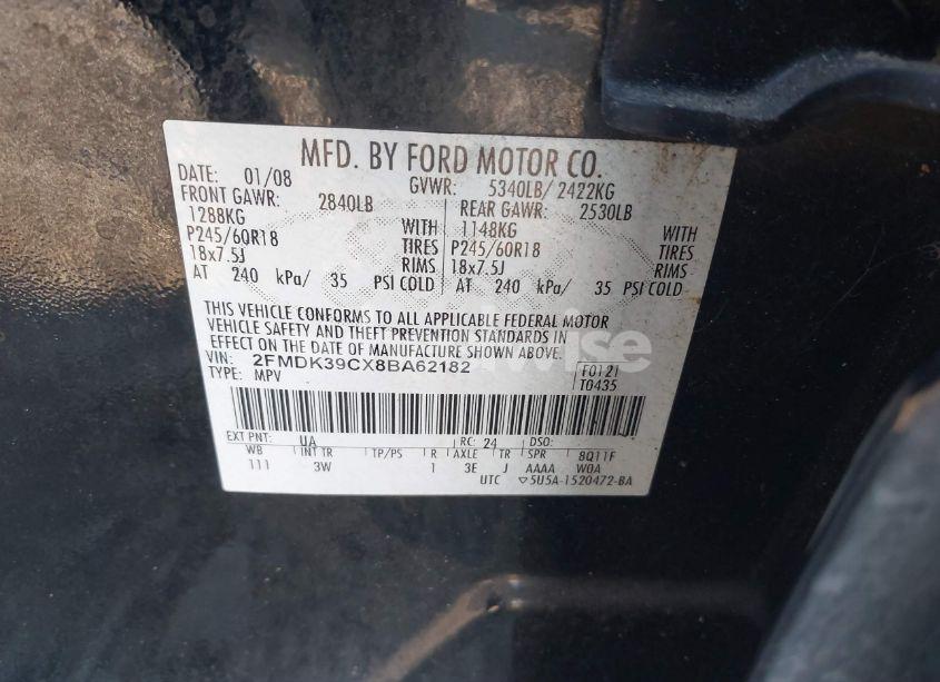 Photo 9 of 2008 Ford Edge LIMITED (VIN 2FMDK39CX8BA62182)