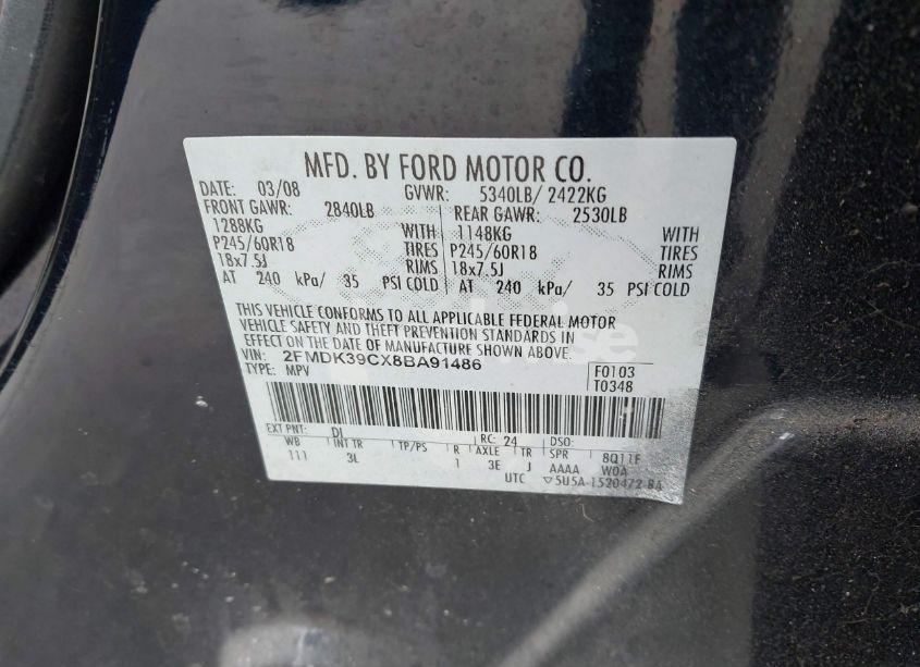 Photo 9 of 2008 Ford Edge LIMITED (VIN 2FMDK39CX8BA91486)