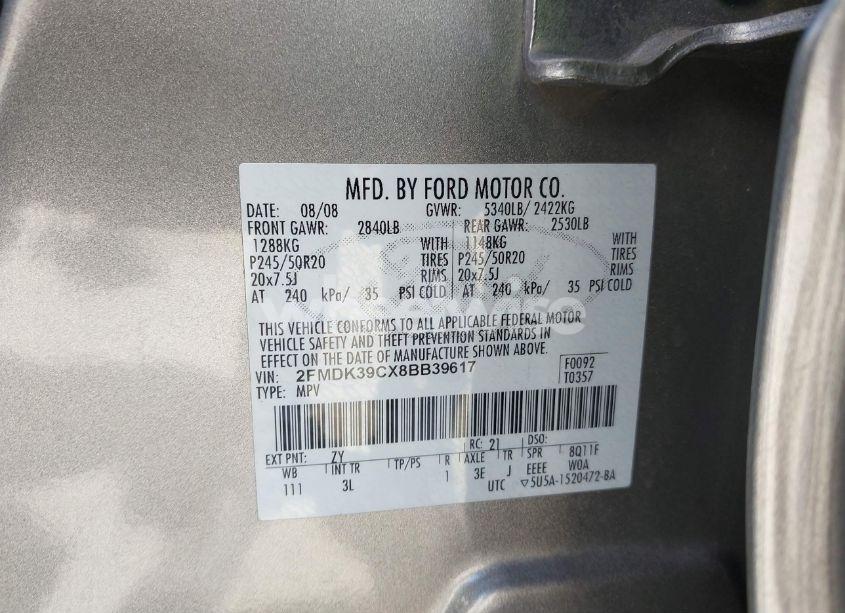 Photo 9 of 2008 Ford Edge LIMITED (VIN 2FMDK39CX8BB39617)