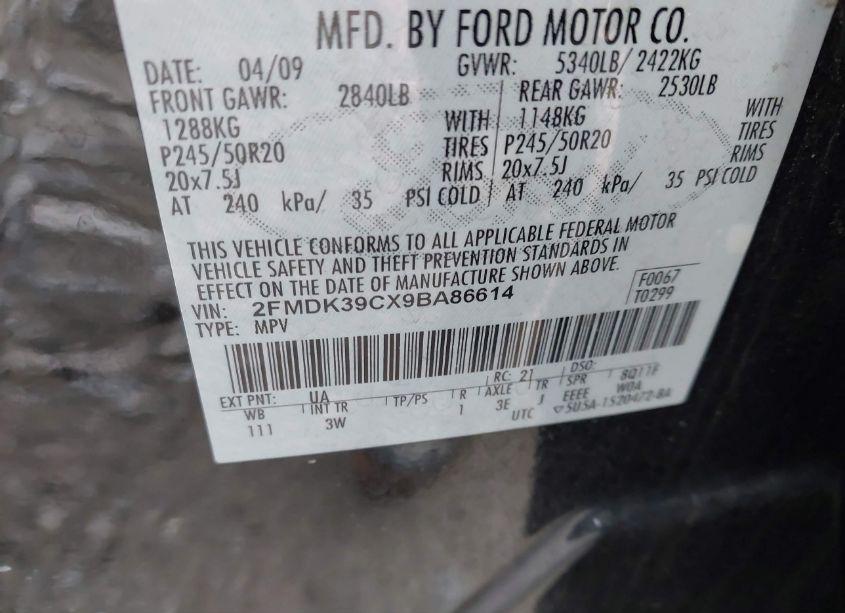 Photo 9 of 2009 Ford Edge LIMITED (VIN 2FMDK39CX9BA86614)