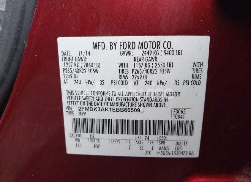 Photo 9 of 2014 Ford Edge SPORT (VIN 2FMDK3AK1EBB66509)