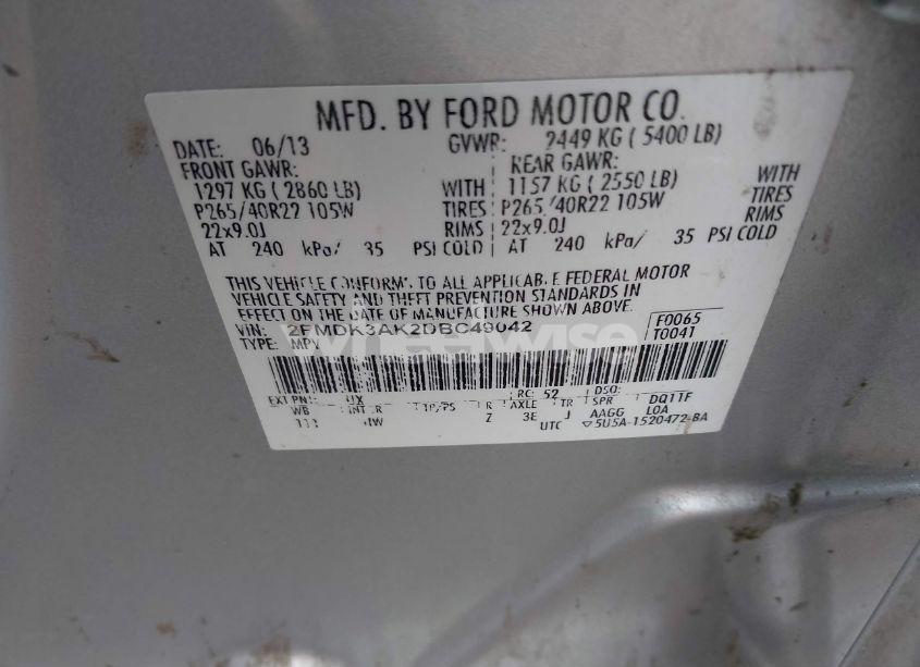 Photo 9 of 2013 Ford Edge SPORT (VIN 2FMDK3AK2DBC49042)